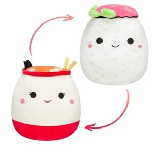 Squishmallow Raisy & Shun Reversible Sushi and Ramen Plush Flipamallows